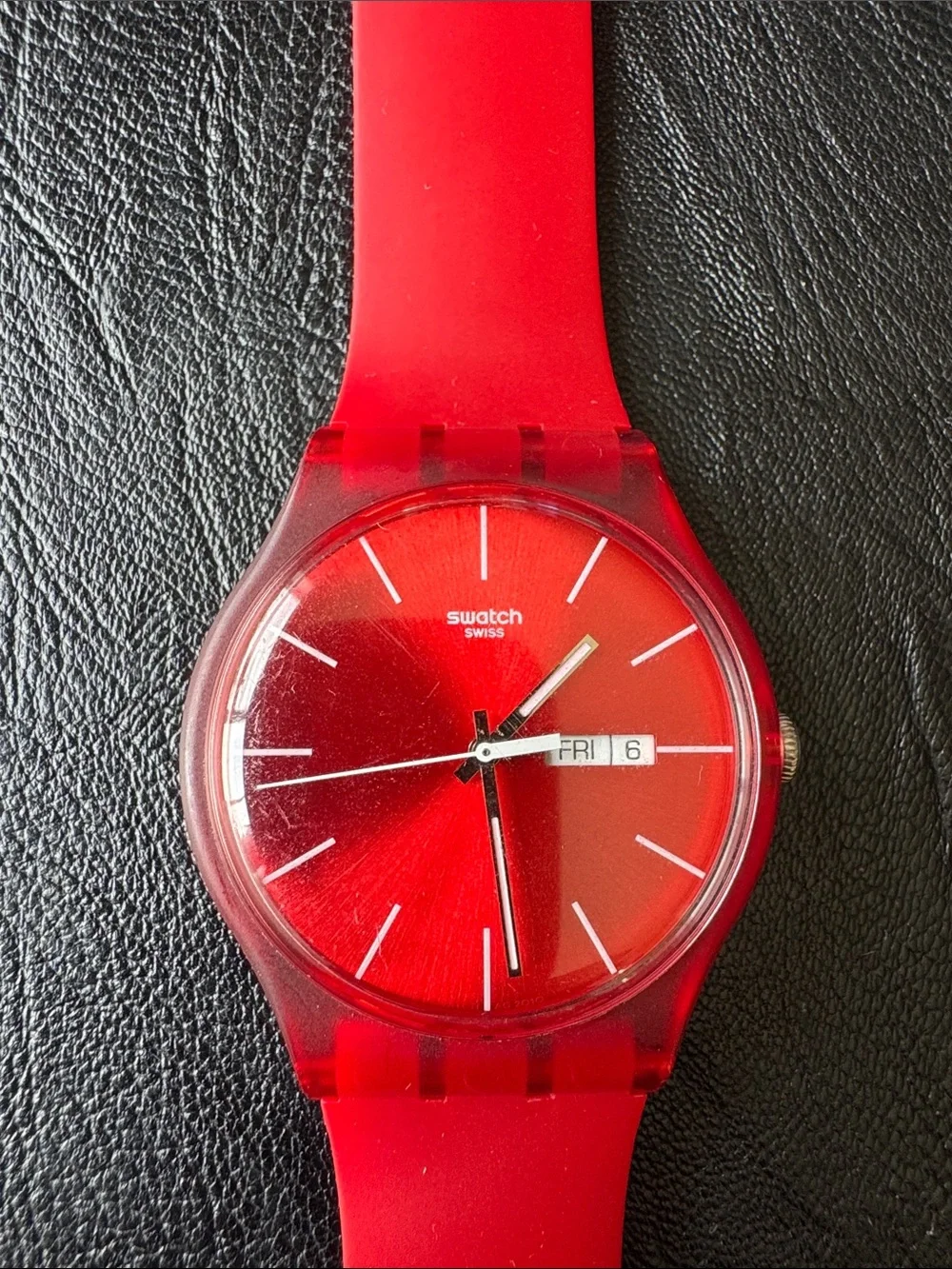 Swatch Limited Edition Red Rebel Day Date 42mm- Vibrant Red Dial and Strap